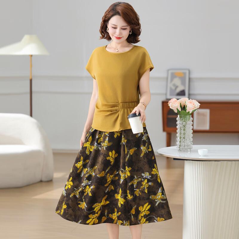 LangSha Mid-Aged Women's Chinese Style Summer Dress Set