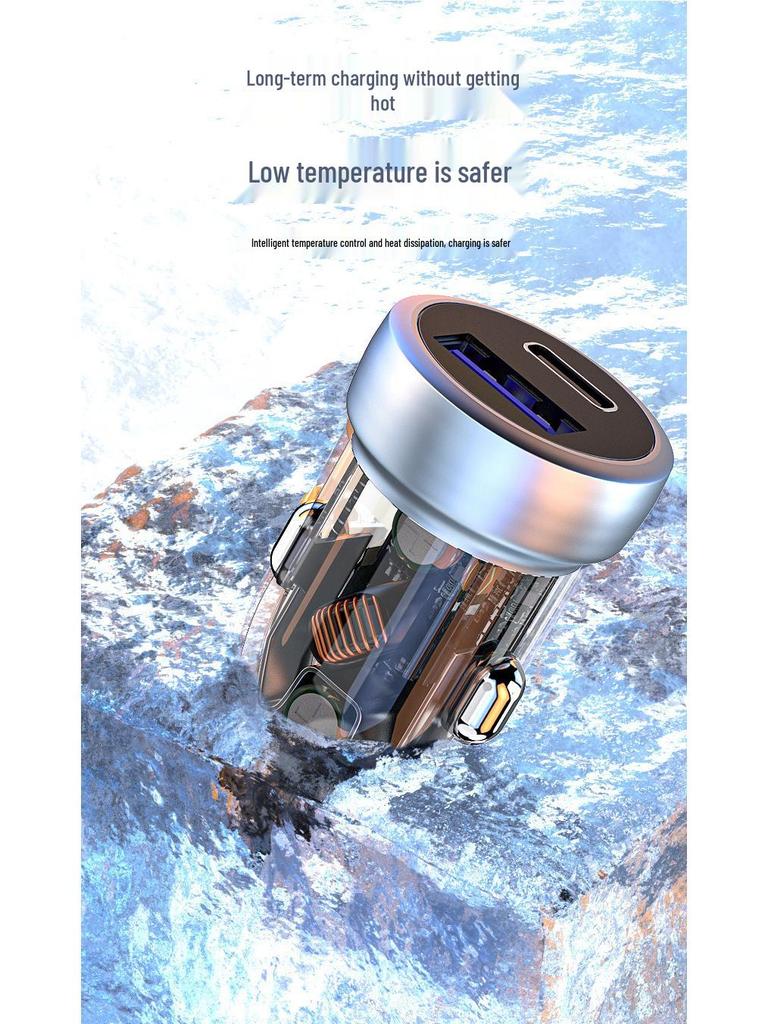 100W Mini Transparent Dual PD Car Charger: Super Fast Cigarette Lighter Adapter