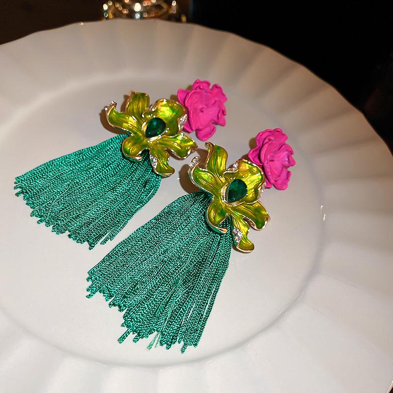 

Высококачественные ретро серьги-кисточки с бриллиантами и цветами из эмали для женщин