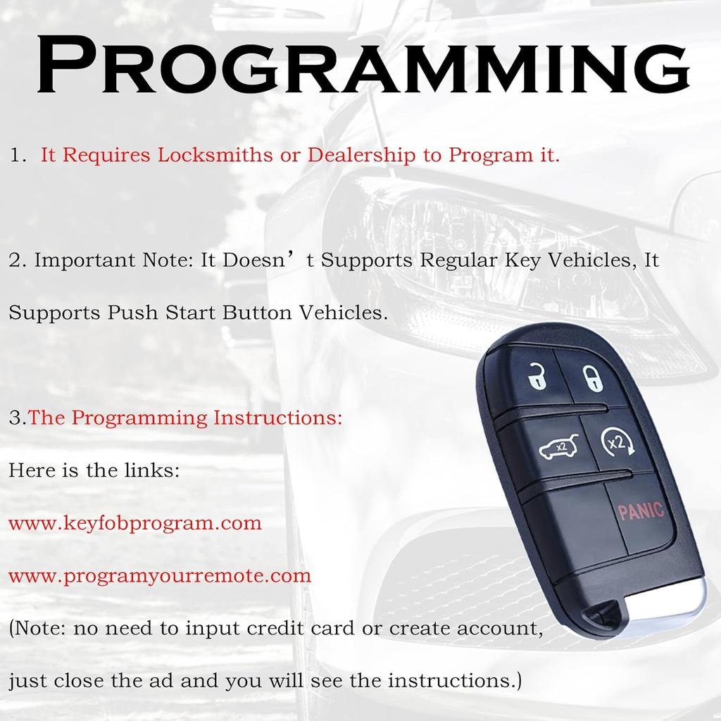 Car Key Fob Replacement Fits for Jeep Grand Cherokee 2014- Dodge Durango Push Start 5 Buttons Keyless Entry Remote Control 68143505AC M3N-40821302