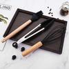 1pcs Black Silicone Balloon Whisk,Heat Resistant Non Scratch Coated Kitchen Whisk with Wooden Handle for Blending Whisking Beating Stirring Cooking