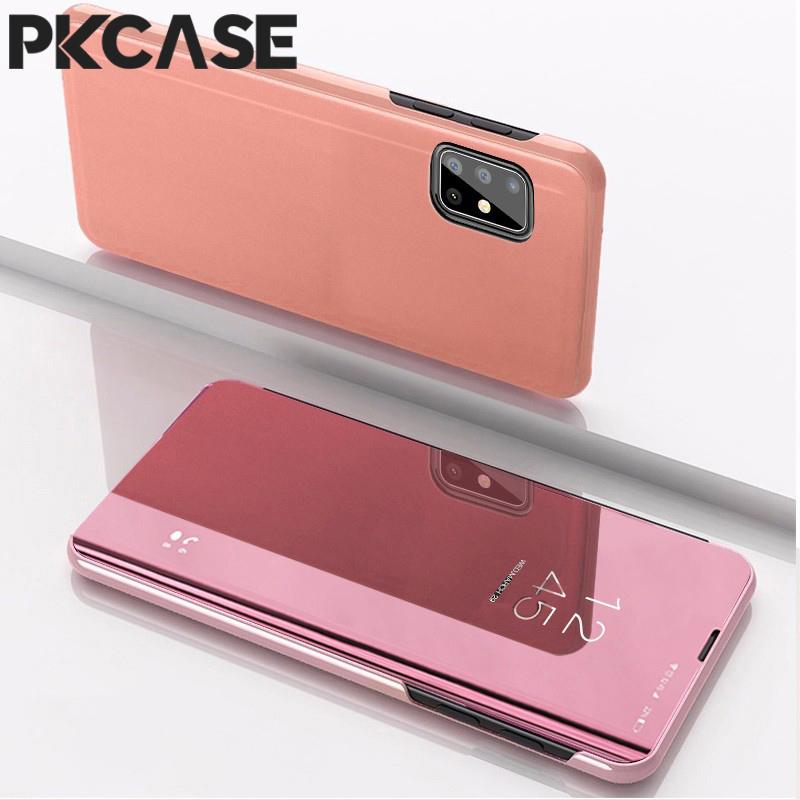 PKCASE Smart Mirror Klapphülle für Samsung A05 A05S A15 A35 A25 A33 A34 5G Note 20 Ultra Stoßfeste Leder-Ständer-Abdeckung