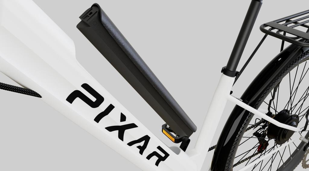 Městské elektrokolo PIXAR Cruiser 27,5" plášť 250W motor 36V12,8Ah baterie Shimano 7 rychlostí rychlost 25 km/h maximální dojezd 80 km