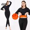 Thermal Pajamas 2 Pcs/Set Unisex Winter Warm Underwear Set Round Neck Slim Fit Long Sleeve Solid Color Thick Fleece Lined Soft Elastic Sport