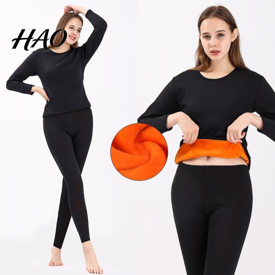 Thermal Pajamas 2 Pcs/Set Unisex Winter Warm Underwear Set Round Neck Slim Fit Long Sleeve Solid Color Thick Fleece Lined Soft Elastic Sport