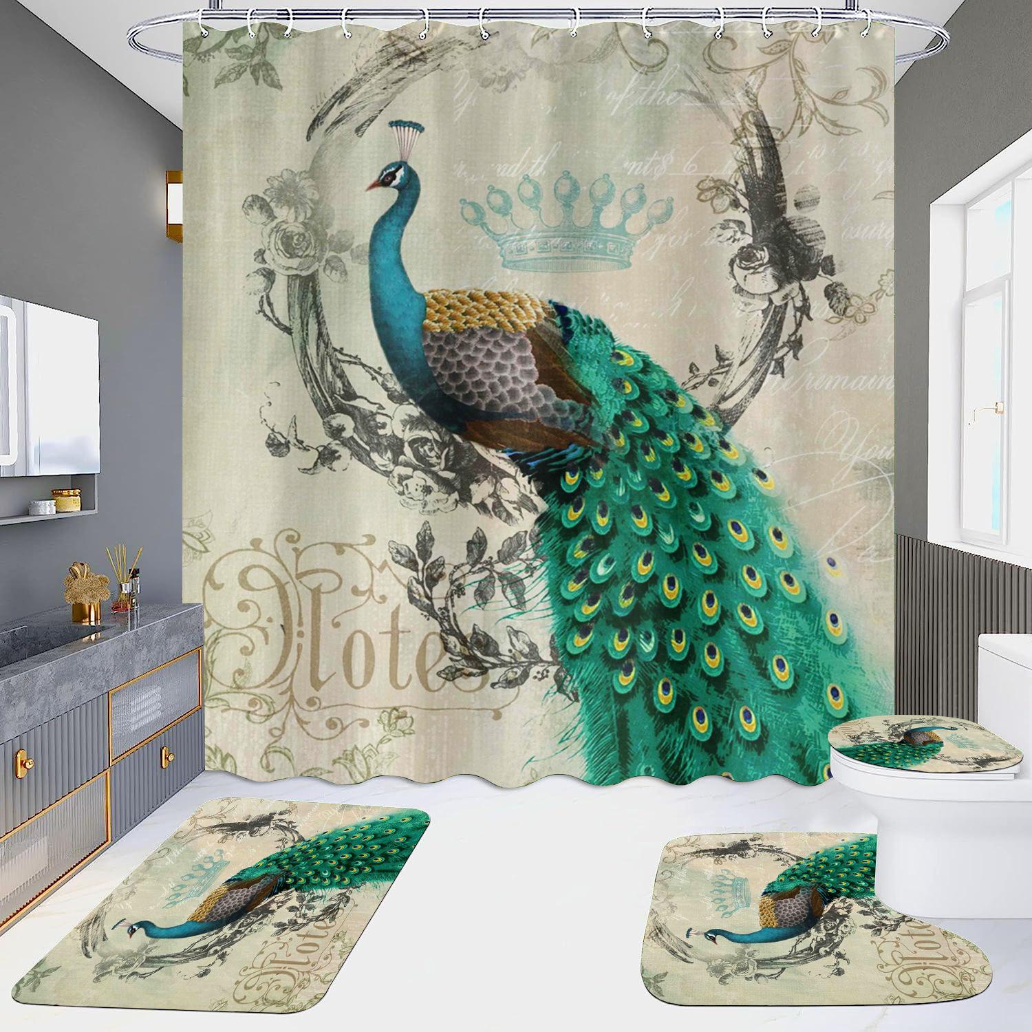 

HD занавеска для душа, набор из четырех предметов, водонепроницаемая без дырокола, ванная комната, отель, туалетная перегородка, занавеска Павлин Only curtain 150x180