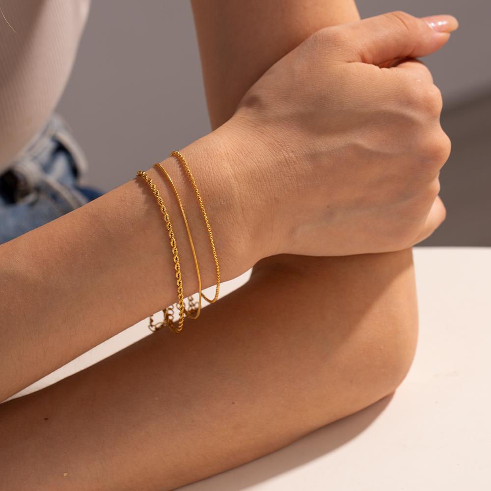Stainless Steel 18k Gold Plated Metal Three Layer Fashion Bracelet Bangle Women Charm Summer Beach Trendy Chic Jewelry