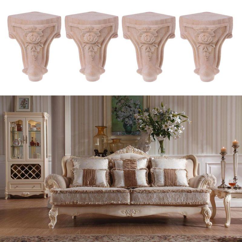4 Pcs Table Legs, Sofa Beds, Carved Wooden Furniture, Replaceable Fittings, Durable Load-bearing Capacity