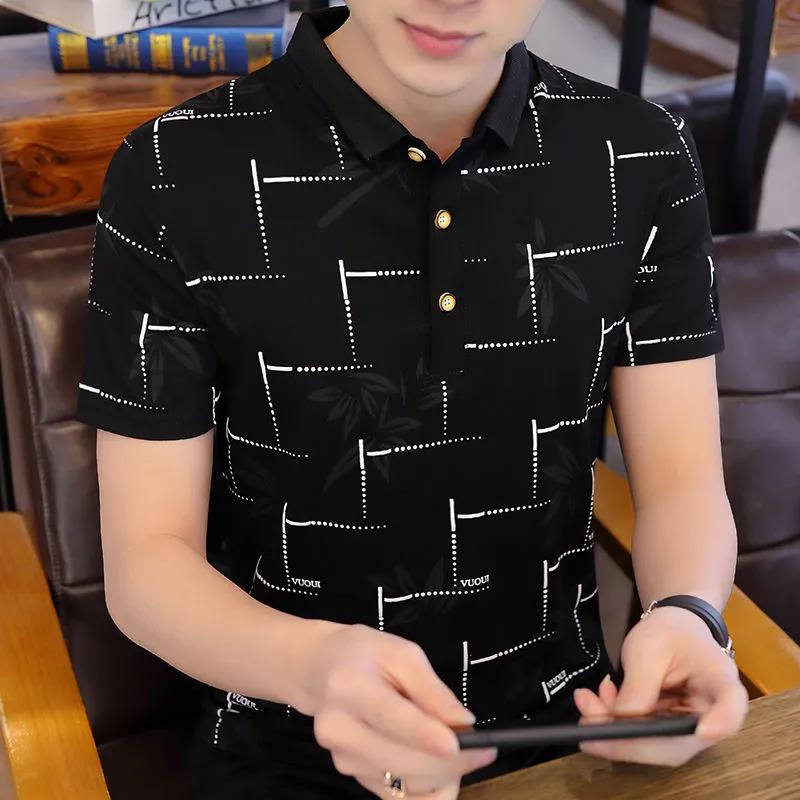 Summer New   Shirt Men's Short-sleeved Men's T-shirt Lapel Cotton Youth Large Size Half-sleeved Trend Men's T-shirt