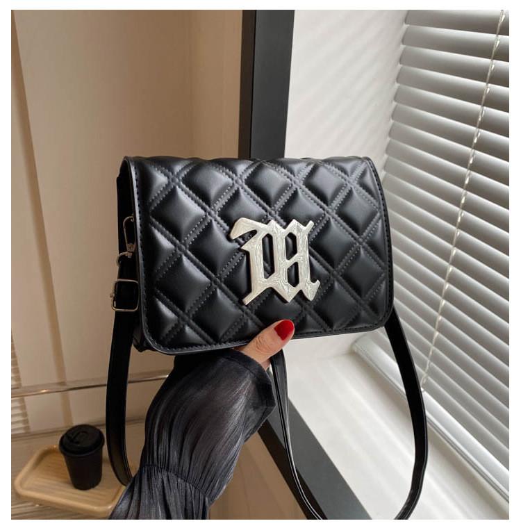 Pu Small Square Crossbody Bag With Silver Letter Decorated Checkered Texture For Daily Casual Women