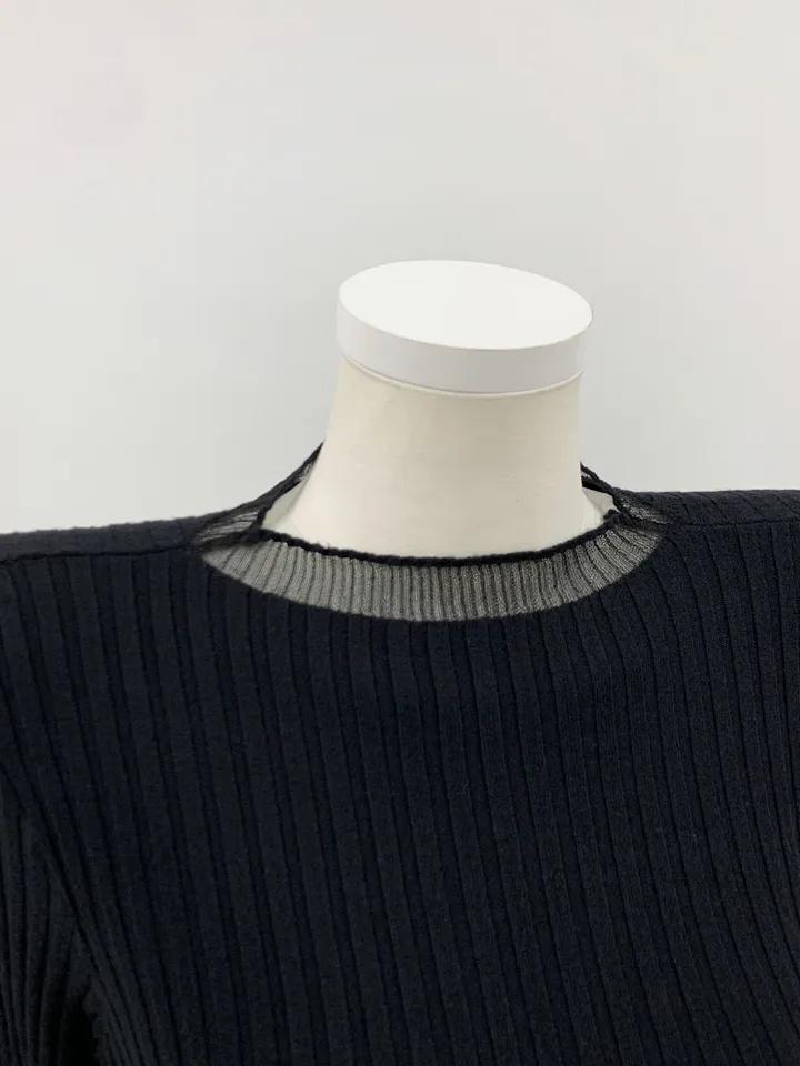 Chic Sheer Knit Top for Women – Long Sleeve, Half Neck, Ribbed Slim Fit, Office, Casual, Date Wear