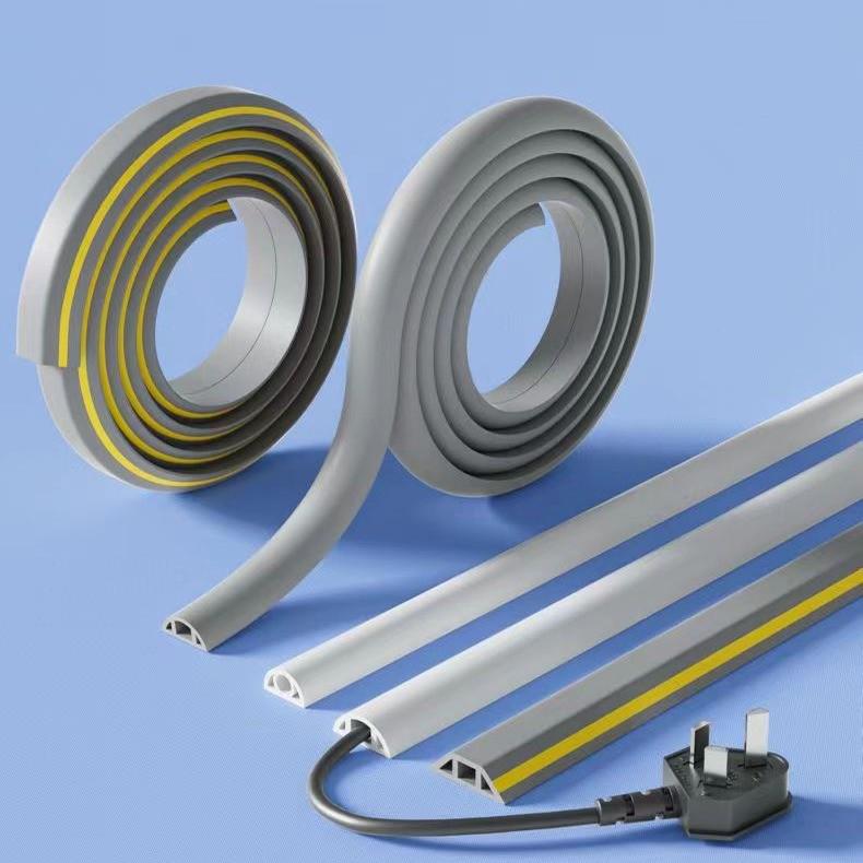 Curved PVC Soft Rubber Wire Duct: Floor Seam Covering, Surface-Mounted, Punch-Free Self-Adhesive.