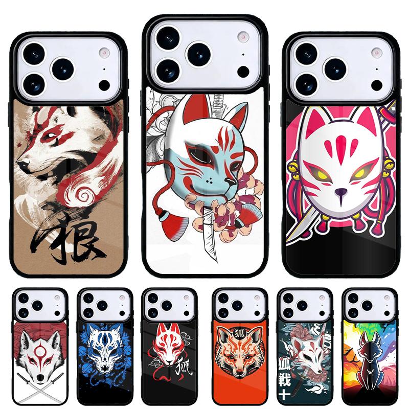 Japanese Kitsune Fox Mask Phone Case for iPhone 17 16 15 14 13 Pro Max Back Cover for 12 11 Pro Coque