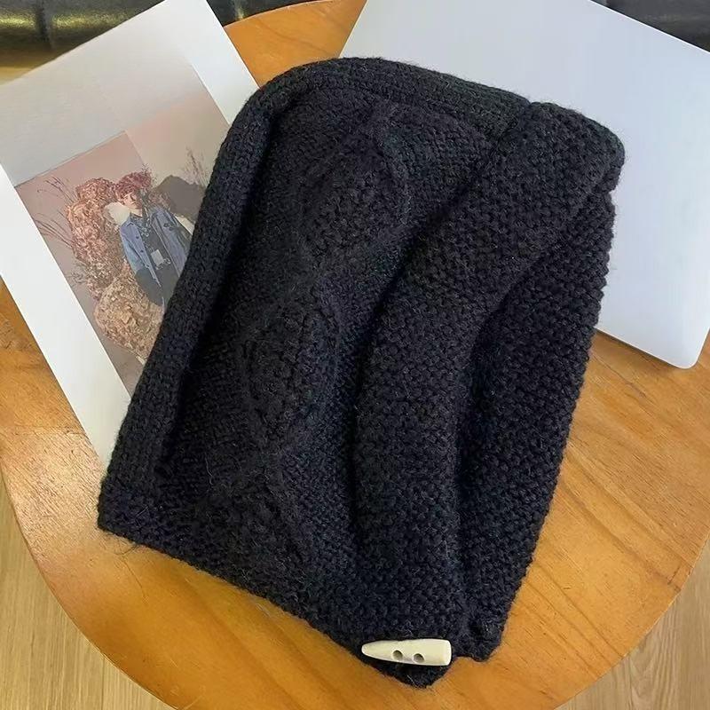 Balaclava Large Head Circumference Knitted Hat Women's Winter Warm Ear Protection Woolen Hat Neck Cover Sweatshirt Hat