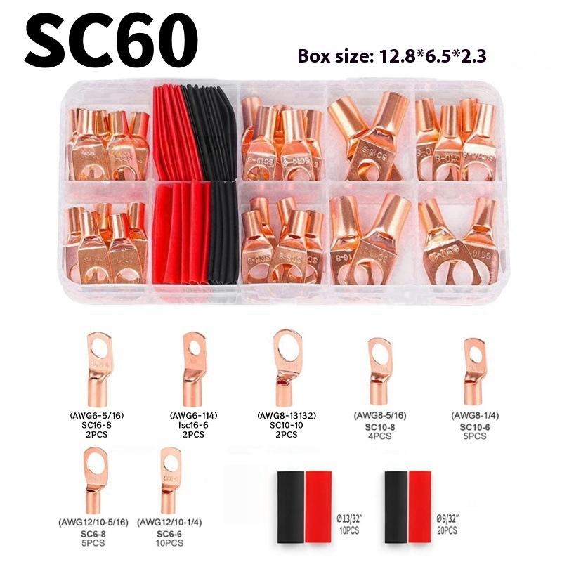 60/100/130Pcs Awg 4 6 8 10 12 Ring Lug Kit With Shrink Tubing 50 Battery Cable Lugs With Shrink Copper Terminal Connectors