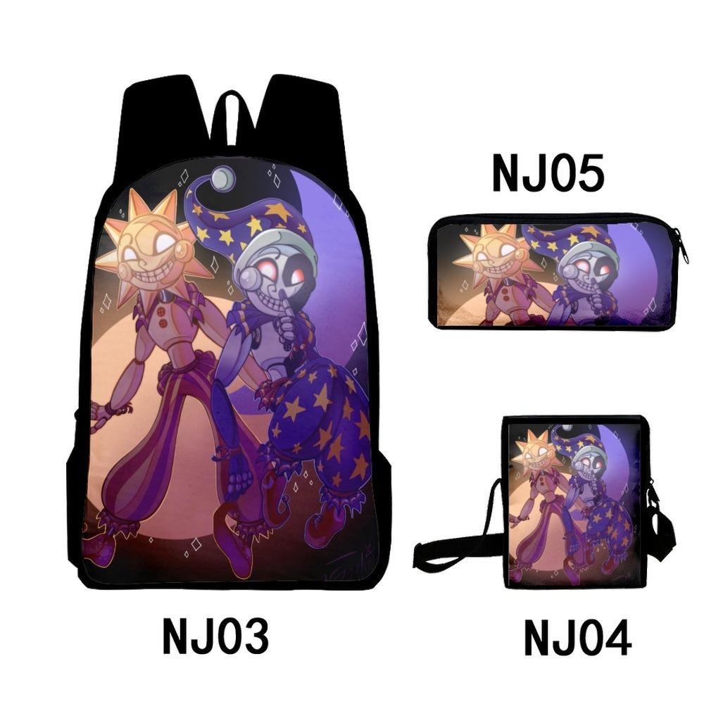 3Dsundropfnaf Backpack Student School Bag Crossbody Bag Pencil Bag Three-Piece Trend