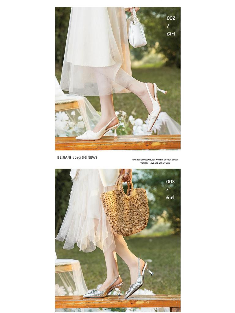 BEIJIANI Knotted Pointed Toe Stiletto Heel Women's One-Strap Sandals