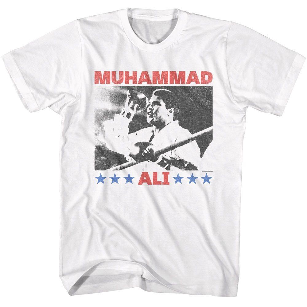 Muhammad Ali Raising Fist White Icon Shirt XXL
