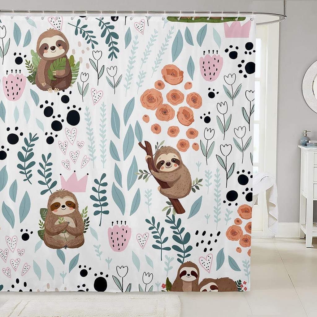 Sött Enhörning Duschdraperi Set Flickor Barn Pojkar Lila Enhörning Badrumsgardiner Kawaii Rumsinredning, Regnbåge Vattentätt Badrum