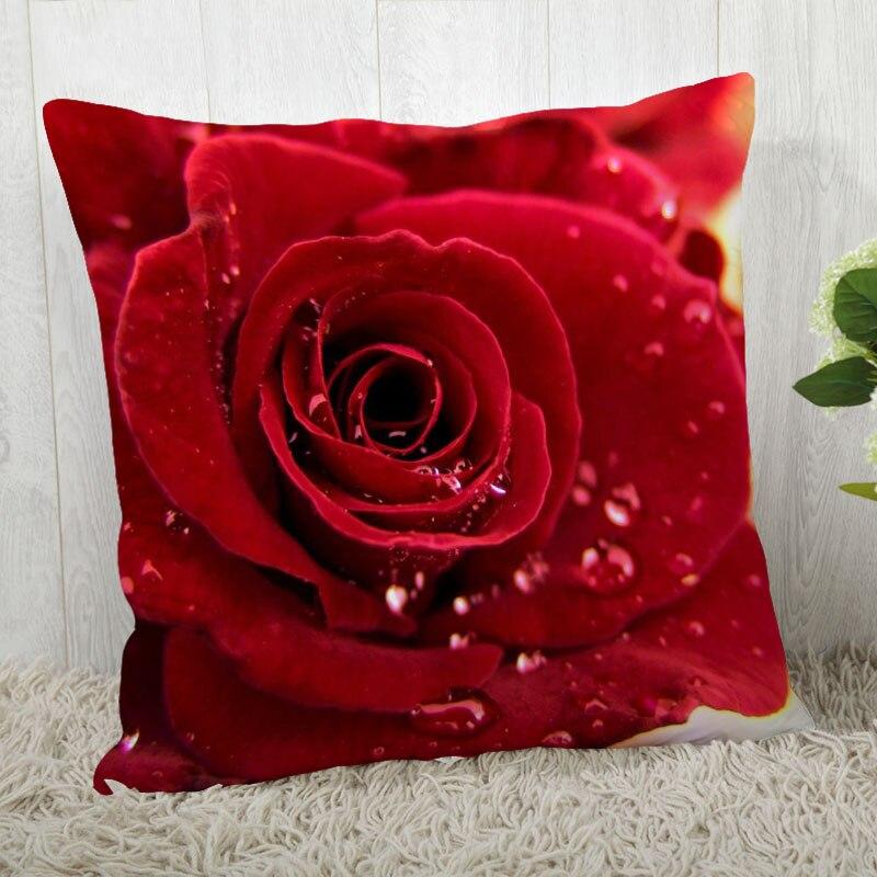 Red Rose Flower Print Pillowcase Sofa Office Decoration Home