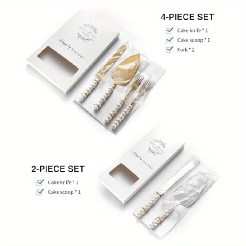 4pcs Elegant Wedding Cake Knife and Server Set with Pearl Ceramic Handles - Stainless Steel, Perfect for Cakes, Pies, and Special Occasions