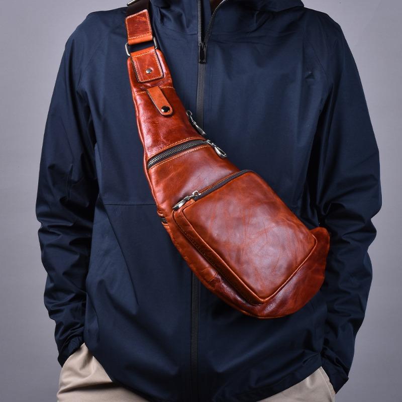

Мужская поясная сумка из натуральной кожи, большой емкости, кошелек для мобильного телефона через плечо, многофункциональная мужская сумка через плечо, нагрудная сумка коричневый