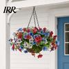 Decorative Flower Basket Artificial Hanging with for Outdoors, 4th of July Patriotic Faux Violet Flowers Flowers, UV Resistant Fake Plants
