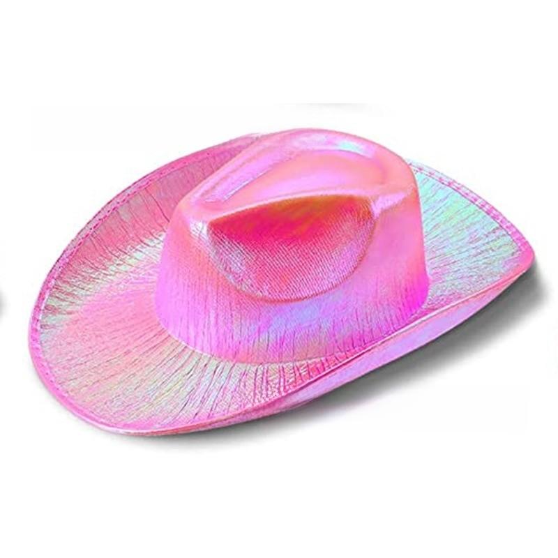 Rosa Stoff-Cowboyhut mit Sternverzierungen und leuchtender Krone für Partykleidung und Geschenke