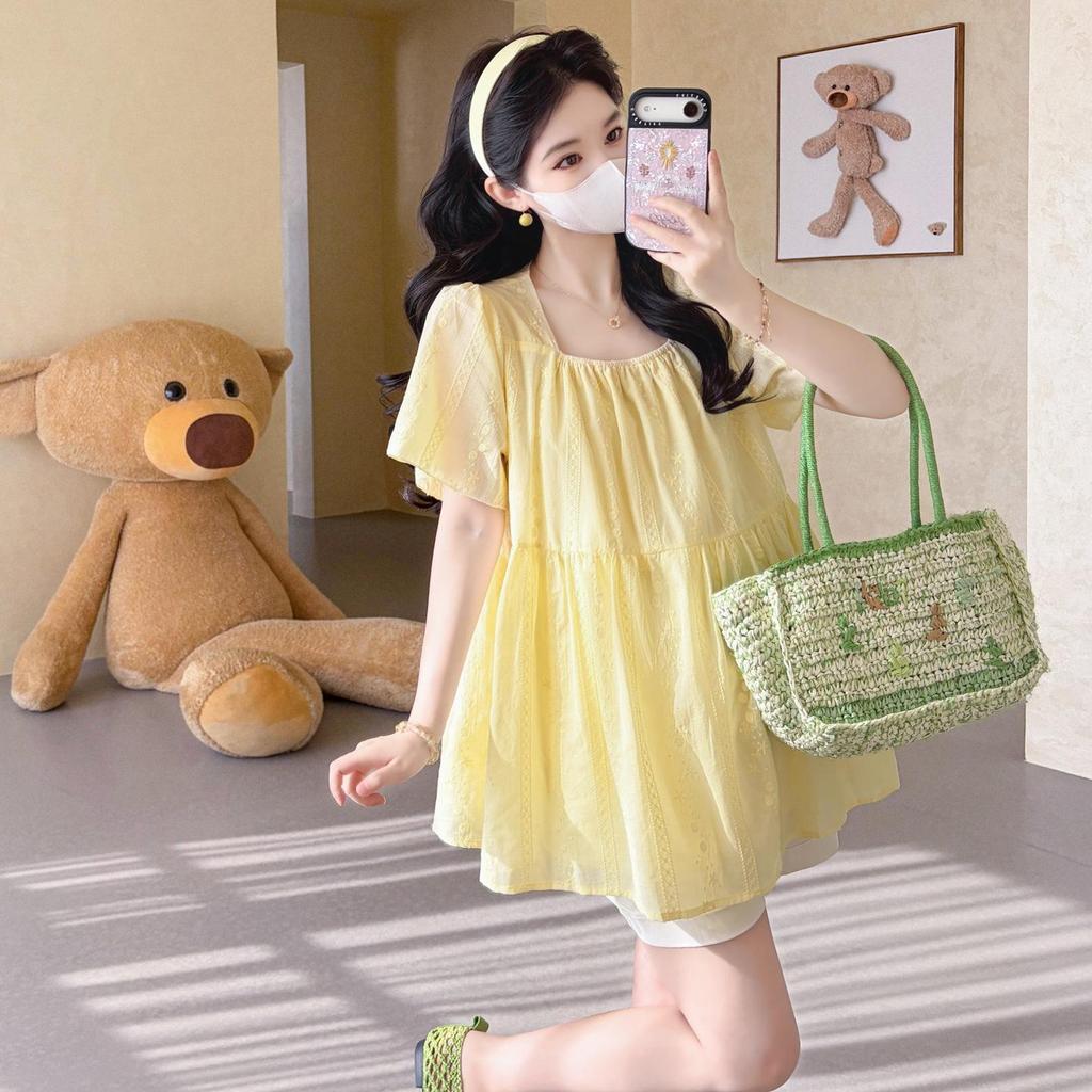 Korean Style 2026 Lace Embroidery Doll Top & Tummy Support Shorts Set