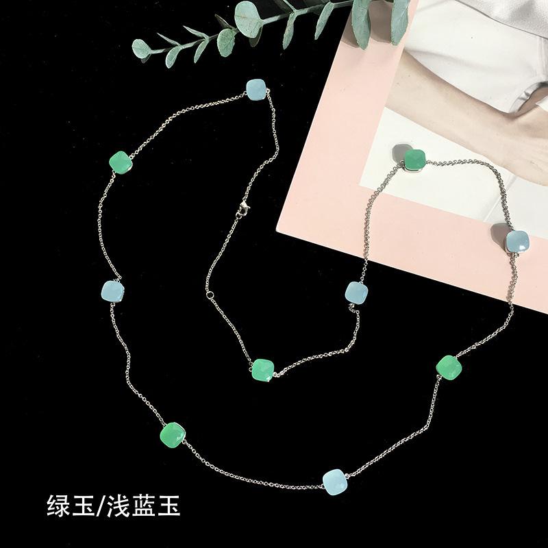 Fashion Beaded Necklaces Long Sweater Chain Necklace Faceted Colorful Candy Fruit Sugar Pendant Crystal Necklace Stainless Steel