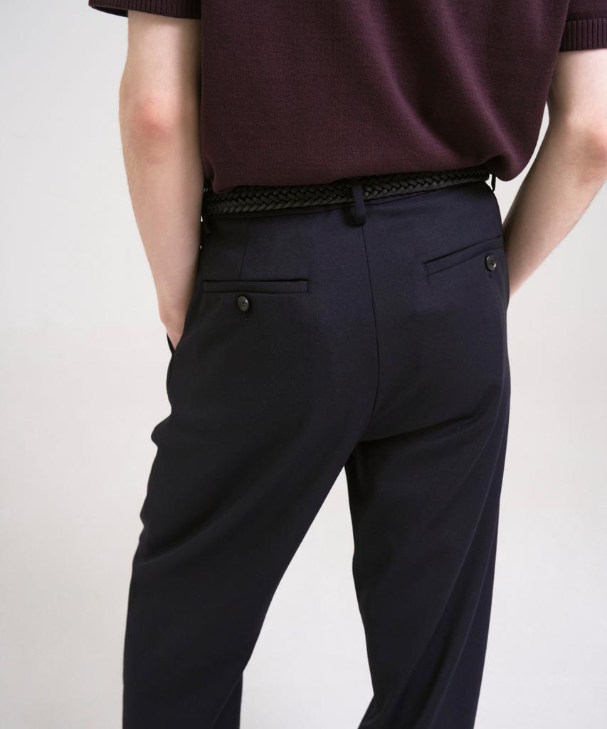 SSIN AND LEE Nocturnal Wide Pleated Wool Slacks Navy