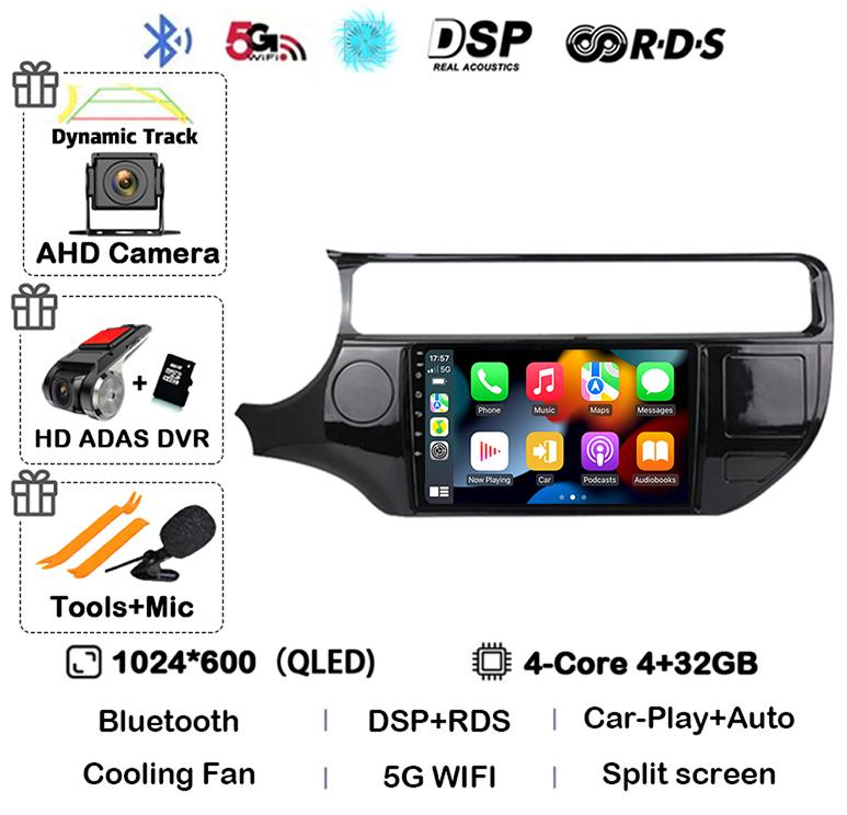 Android 14 Carplay Auto Car Radio For Kia RIO 4 K3 2011 - 2017 Multimedia Video Player Stereo GPS Navigation WIFI+4G 360 Camera
