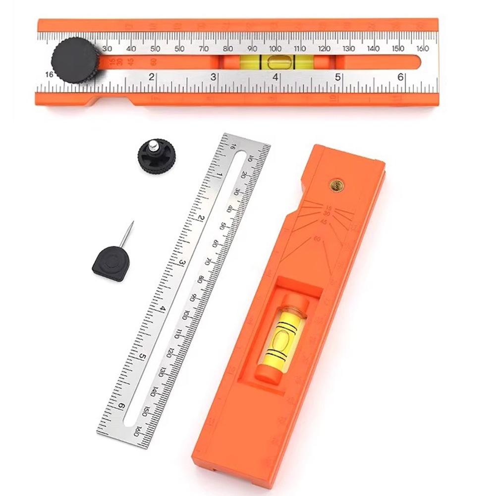 Multifunctional Angle Ruler, Precision Woodworking Protractor Level Measure Tool For Carpenter, 90/45 Degree With Depth Gauge