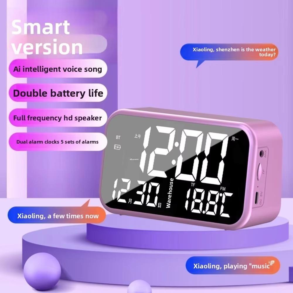 Large Digital Alarm Clock Rechargeable Bluetooth Speaker Smart LED Display Clock  Bedroom