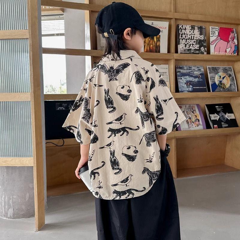 Boys Summer Short Sleeve Shirt Trendy Korean Casual Top for Kids
