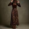 European and American spring and autumn new slim-fit top temperament big pendulum retro printed dress set with belt