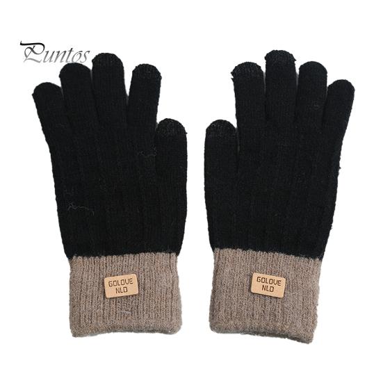 1 Pair Unisex Winter Gloves Knitted Thick Warm Color Matching Touch Screen Anti-slip Elastic Soft Warm Thick Plush Cycling Riding Gloves