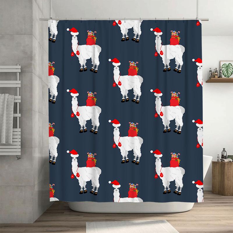 

Tu Cute Alpaca Shower Curtain Woodland Animal Bathroom Decor Farmhouse Shower Liner Rustic Nature Theme Washable Fabric W60H190(CM)-1 Pcs