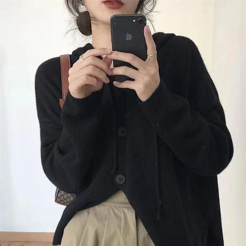 Autumn cardigan loose soft fashion lazy wind sweater jacket hooded knitted sweater top women