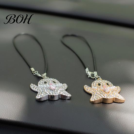 Sparkling Rhinestone Car Charm Halloween Ghost Bling Hanging Accessories, Faux Crystal Rear Decorations for View Mirror Charm, Auto Interior
