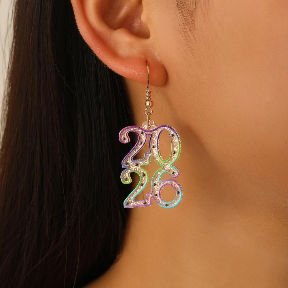 Ästhetischer Frohes Neues Jahr Ohrringe Schmuck 2026 Halskette Trendige 2026 Ohrstecker Weihnachtsfeier