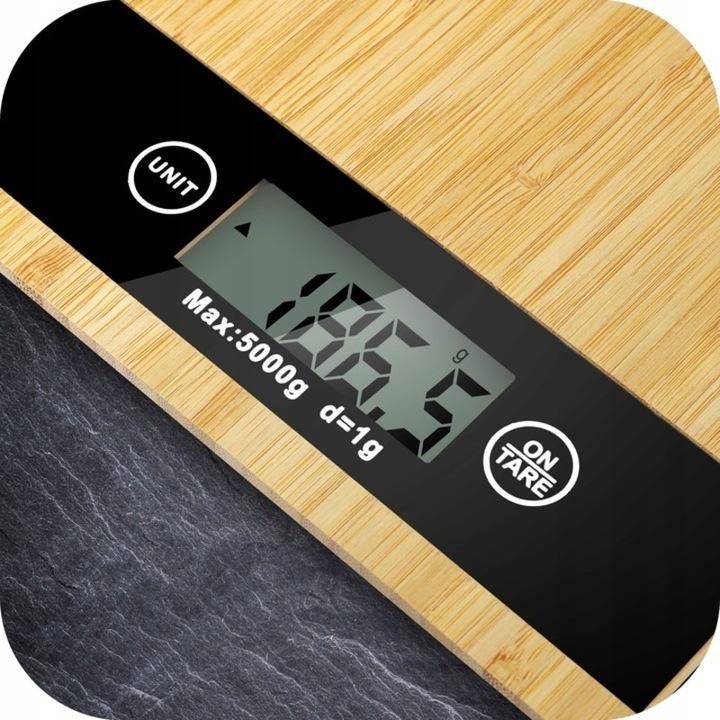 Elektroniczna Waga Kuchenna Płaska Bambusowa Lcd 5Kg