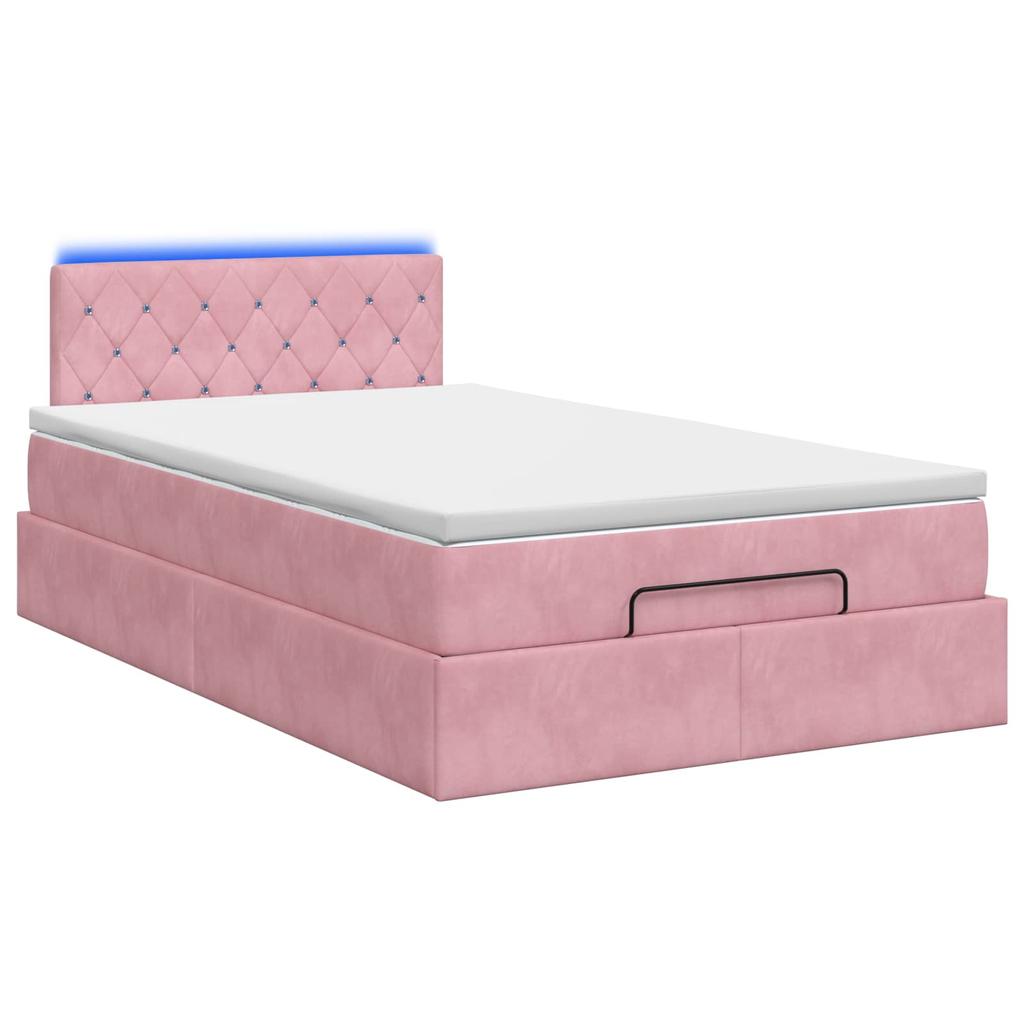 Ottoman Bed with Mattress and LED Pink 120 x 200 cm Velvet