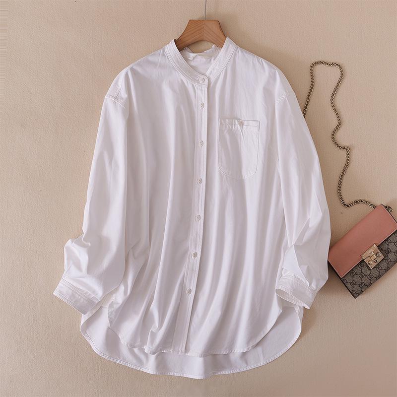 

Women s Japanese Retro Khaki Stand Collar Shirt Jacket (2026) XXL білий
