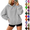 Damen Pullover Hoodie mit Farbe und langen Ärmeln, mit Tasche, lockere Passform für Freizeitkleidung