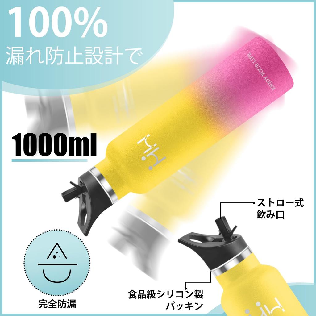 CHENGWEI 1 Liter Stainless Steel Water Bottle with Vacuum Keeps Drinks Cold or Compatible with Carbonated Sports Easy To Direct Suitable for High