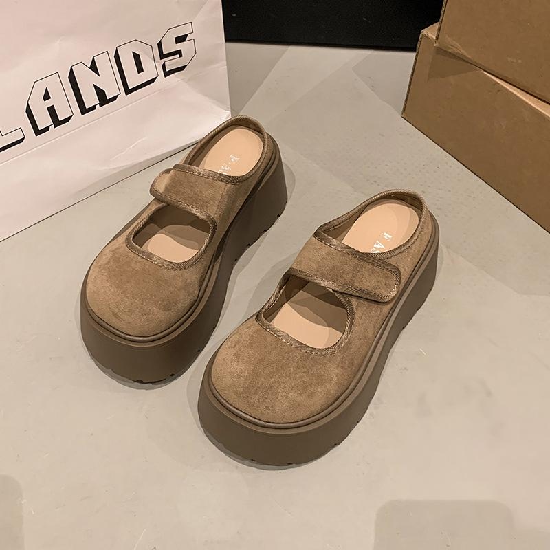 Fashion thick-bottomed bag head slippers for women's outer wear 2025 spring new retro versatile small man height half slippers