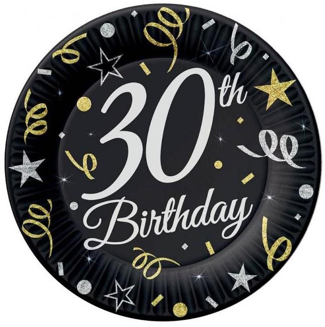 Paper Plates 30th Birthday 18Cm 6 Pcs