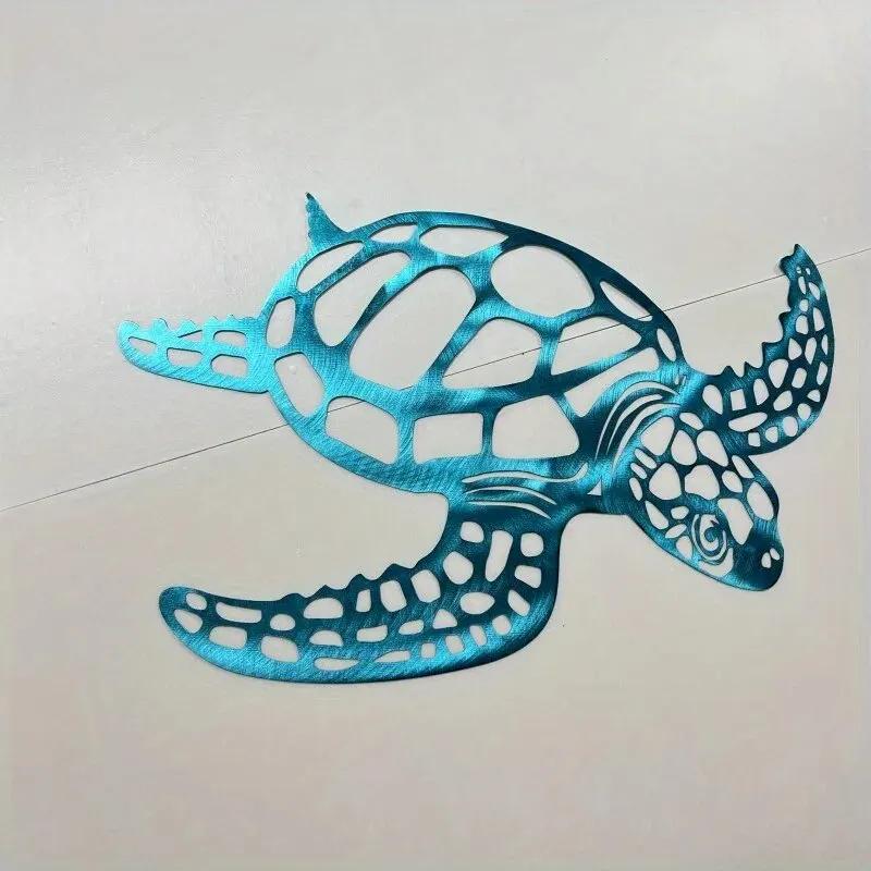 Metal Sea Turtle Ornament Beach Theme Decor Wall Art Decorations Wall Hanging For Indoor Living Room Decor Metal Turtle Wall Art 30CM x 28CM