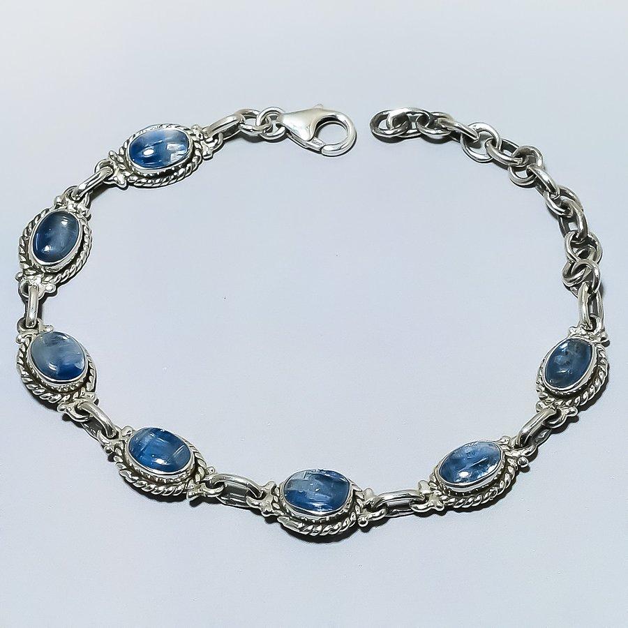 Natural Blue Kyanite Gemstone 925 Solid Sterling Silver Gift Bracelet 7-8" Z9Q38
